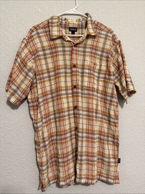 Patagonia Short Sleeve Plaid Button-Down Shirt - Cream, Brown & Rust